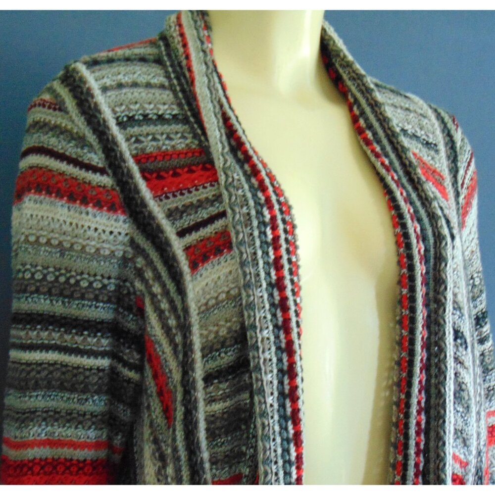 Zozo Red Gray Striped Cotton Blend Long Fringed Cardigan 1X - Picture 3 of 12